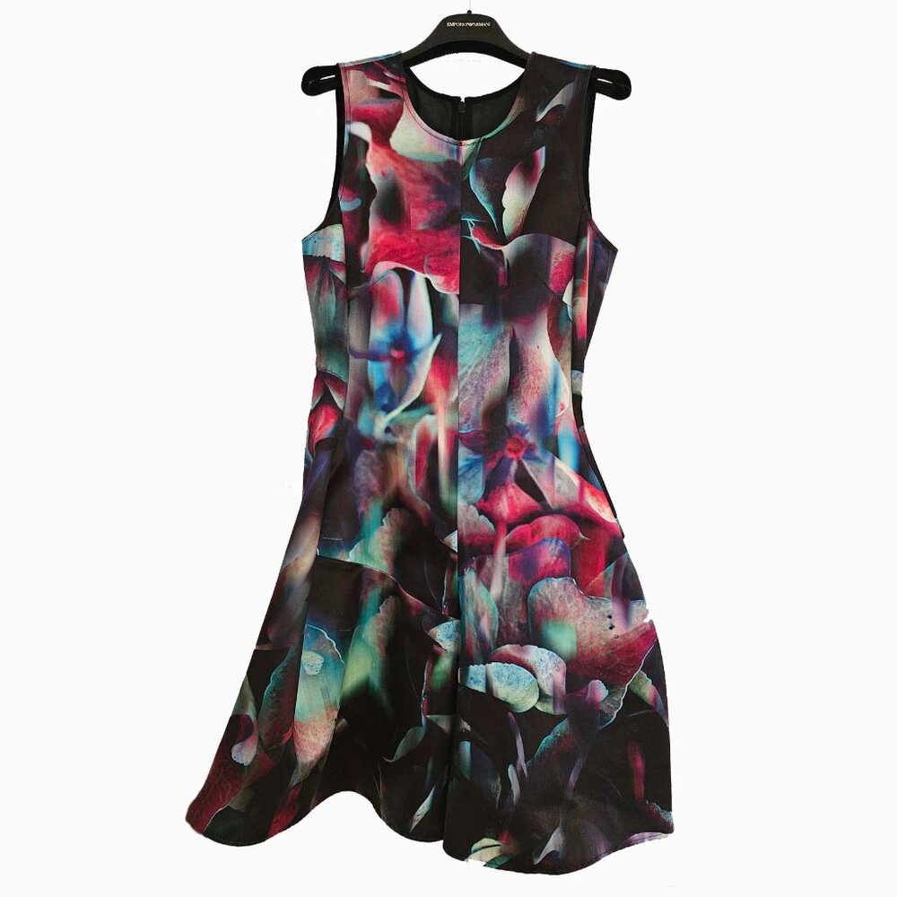 Emporio Armani Abstract Floral A-Line Dress in Burgundy, Pink, Blue - Picture 2 of 7
